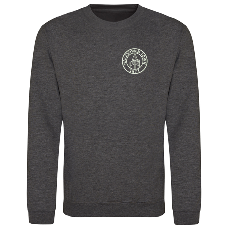 Crew neck sweatshirt with club logo embroidered to the left breast.