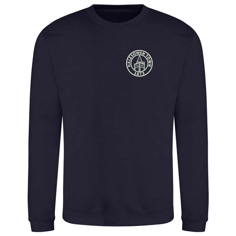 Crew neck sweatshirt with club logo embroidered to the left breast.