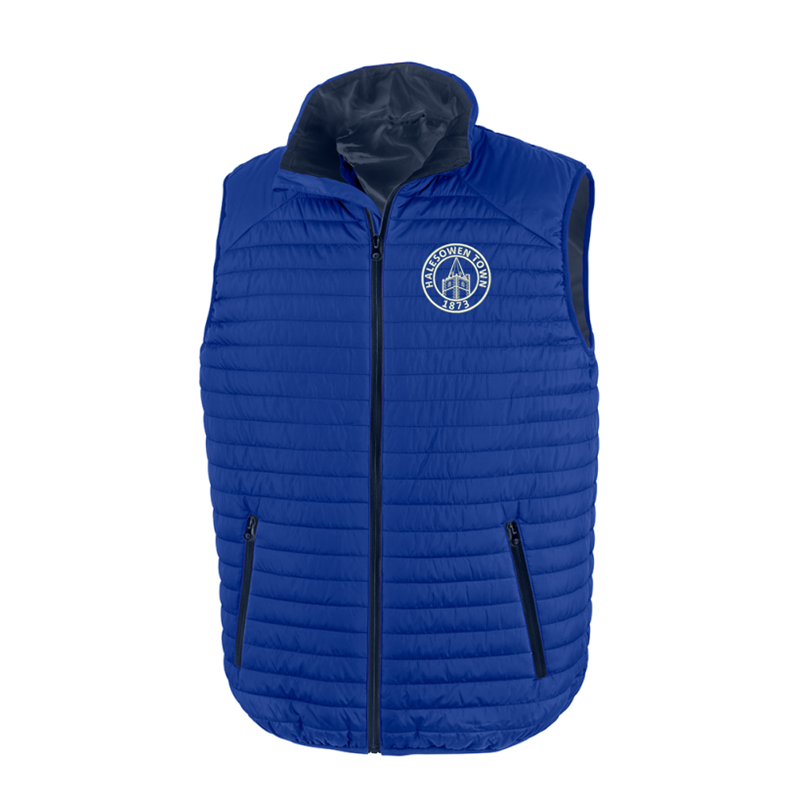 Soft padded full zip gilet with embroidered logo to left breast.