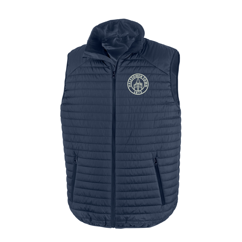 Soft padded full zip gilet with embroidered logo to left breast.