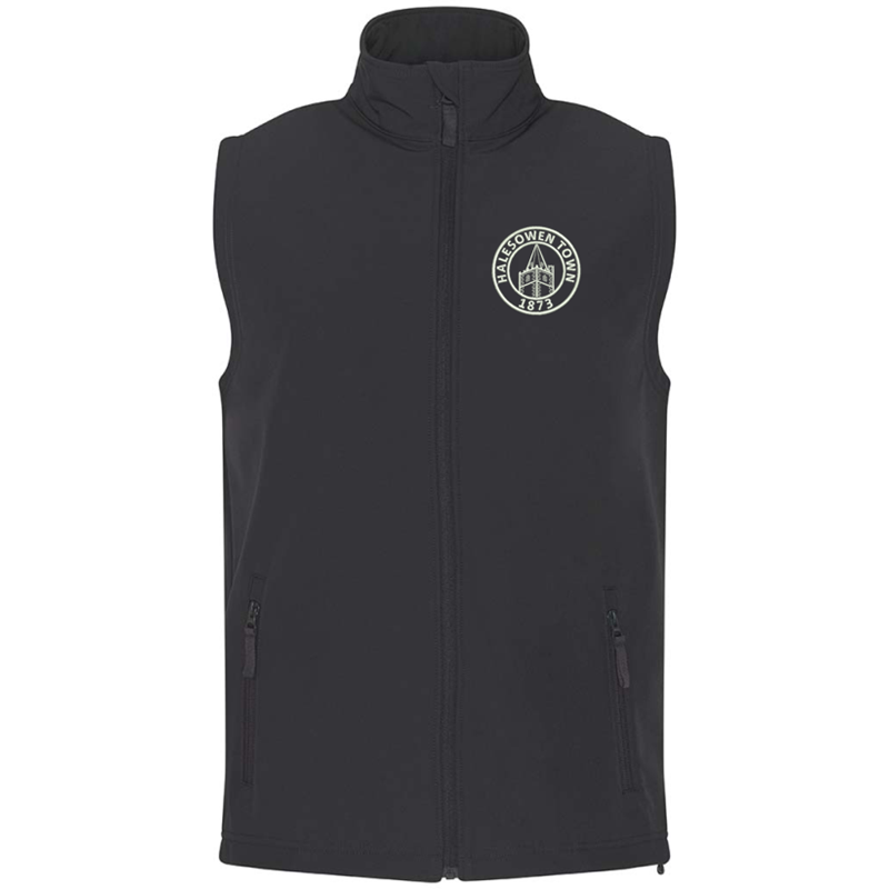 Softshell waterproof gilet with embroidered logo.