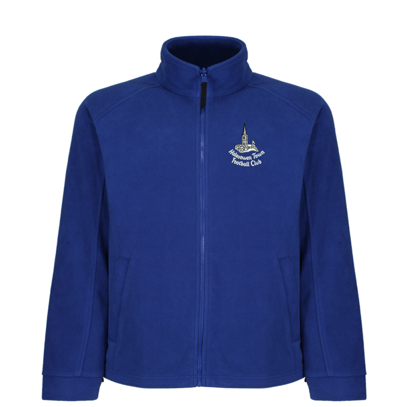 Premium fleece jacket, full zip, with retro church club logo embroidered to left breast.
