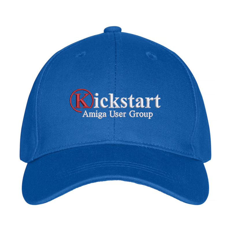Premium baseball cap embroidered with Kickstart Amiga logo to front.