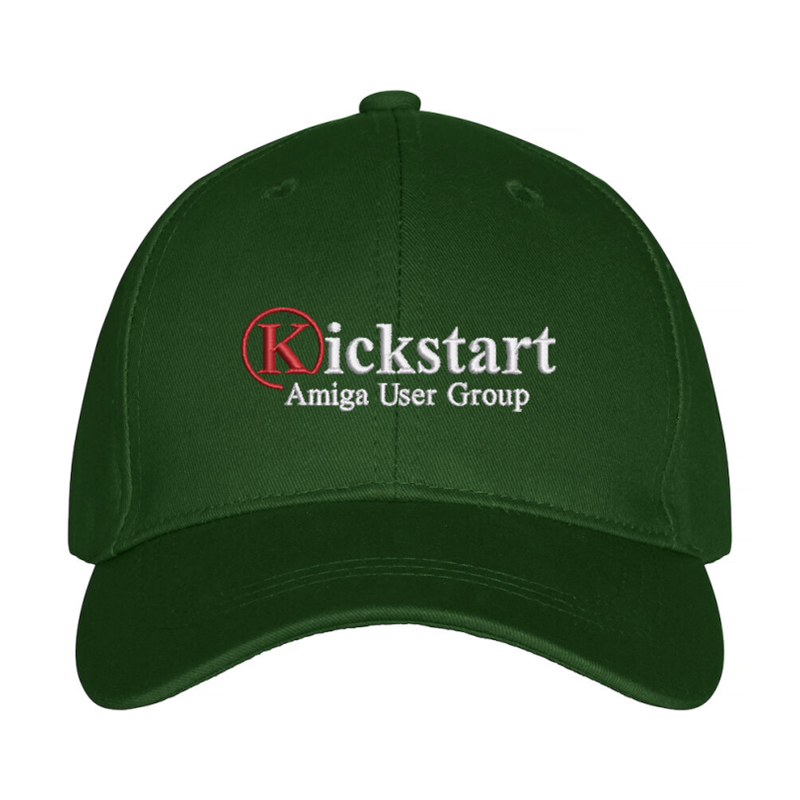 Premium baseball cap embroidered with Kickstart Amiga logo to front.
