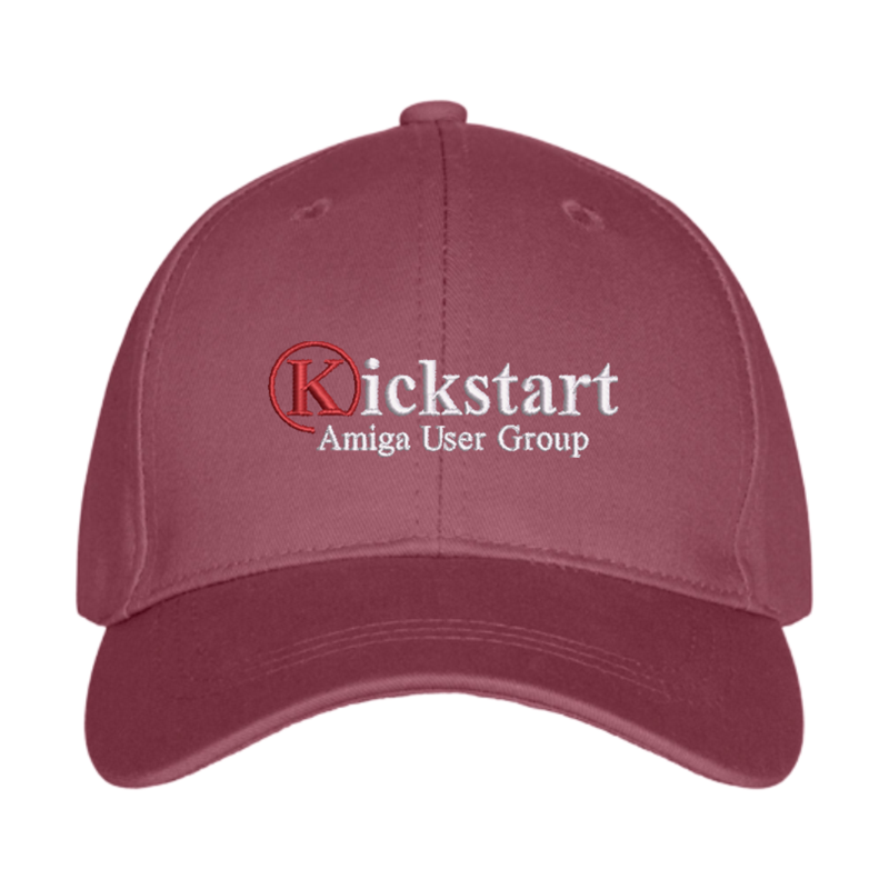 Premium baseball cap embroidered with Kickstart Amiga logo to front.