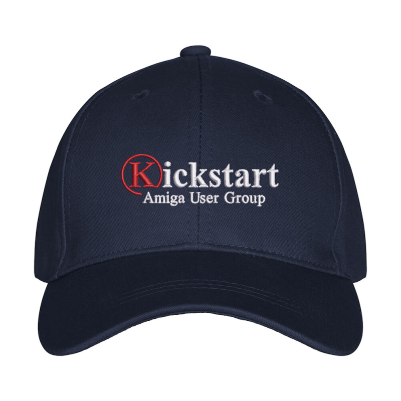 Premium baseball cap embroidered with Kickstart Amiga logo to front.