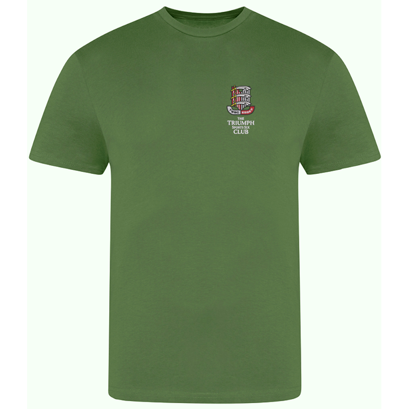 Please consult your AO for your preferred area colour Cotton Crew neck T-shirt with your choice of Triumph logo embroidered to the left breast. Colour text will be changed on dark colour garments to Bottle.