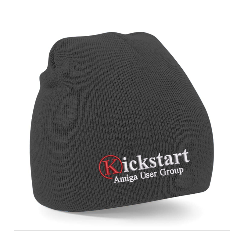 Knitted beanie hat, oull on style, with embroidered logo