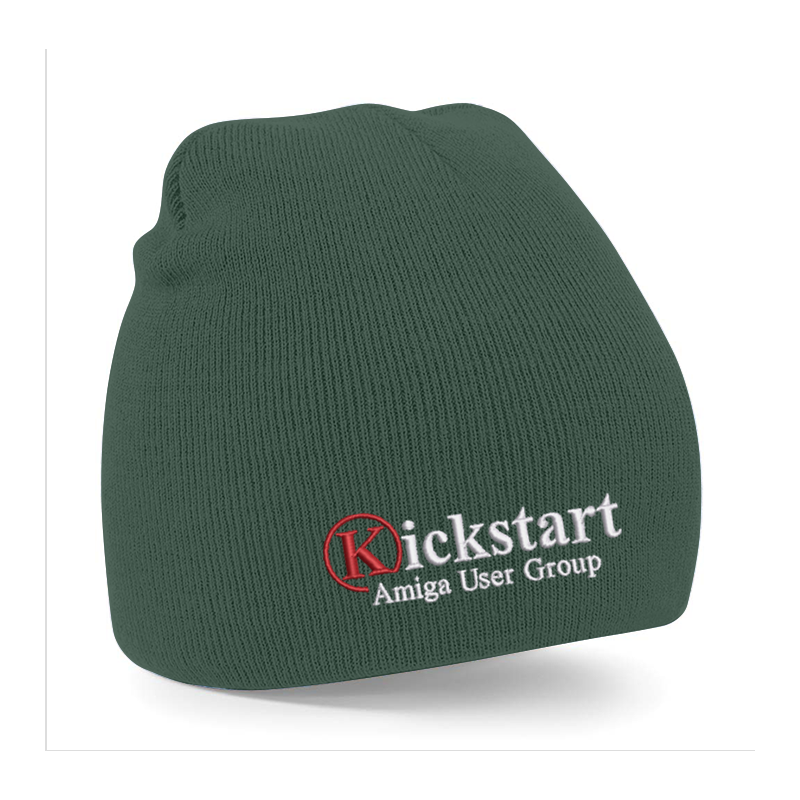 Knitted beanie hat, oull on style, with embroidered logo