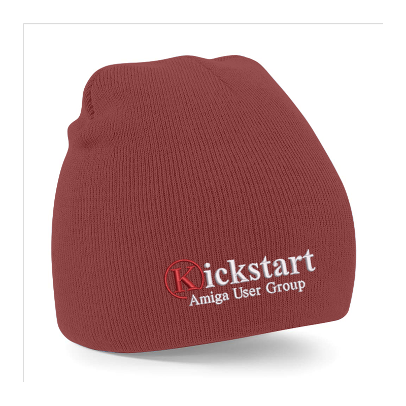 Knitted beanie hat, oull on style, with embroidered logo