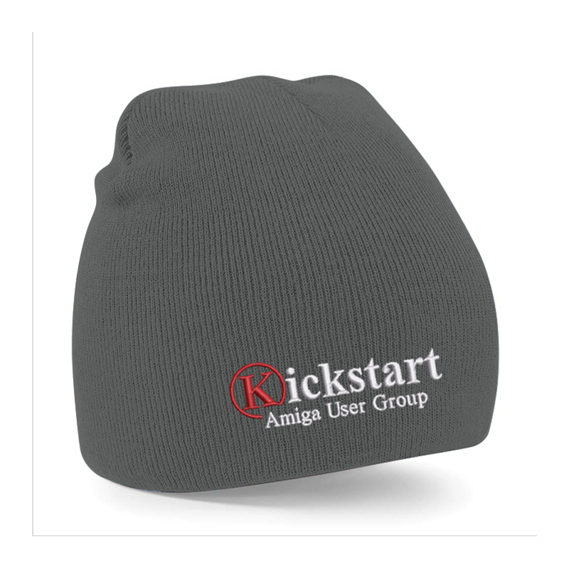 Knitted beanie hat, oull on style, with embroidered logo