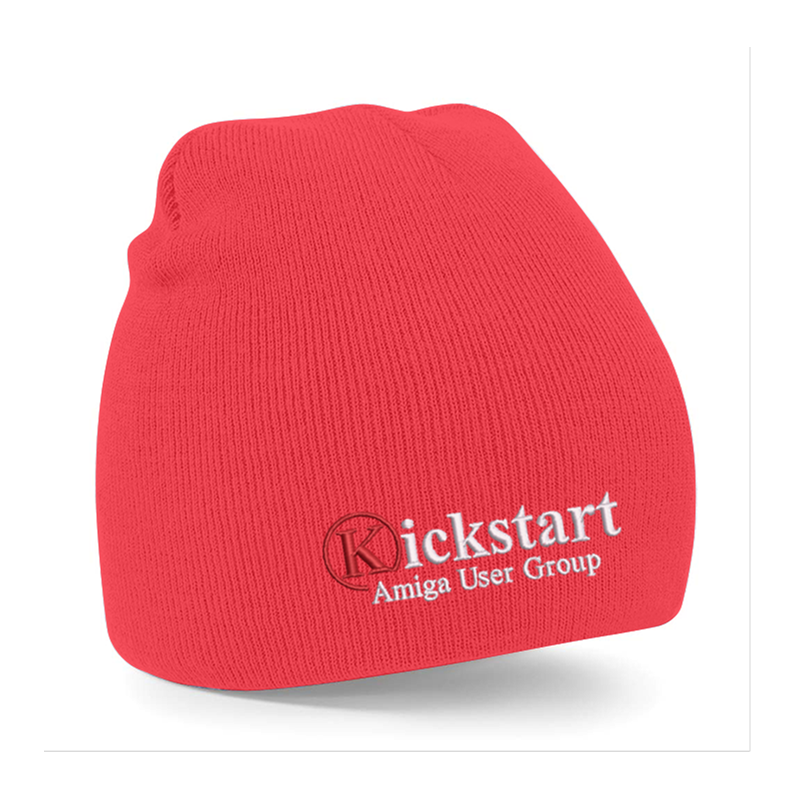 Knitted beanie hat, oull on style, with embroidered logo