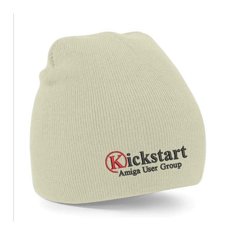 Knitted beanie hat, oull on style, with embroidered logo