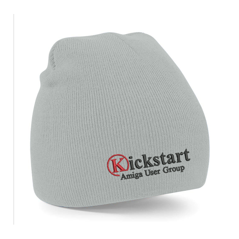 Knitted beanie hat, oull on style, with embroidered logo