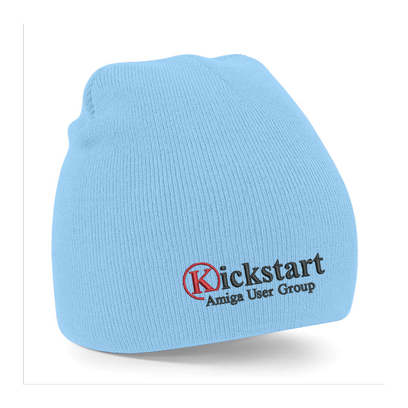 Knitted beanie hat, oull on style, with embroidered logo
