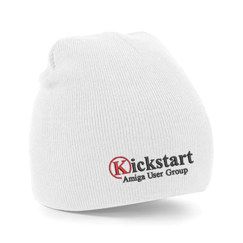 Knitted beanie hat, oull on style, with embroidered logo