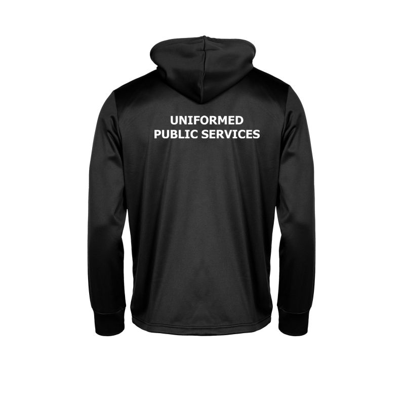 Hooded full zip top with logo embroidered left breast.