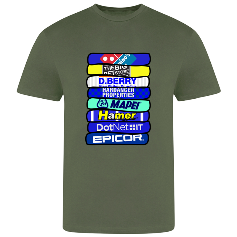 Cotton T Shirt printed wth historic kit stack design to front chest. Available in kids, unisex and ladies sizes