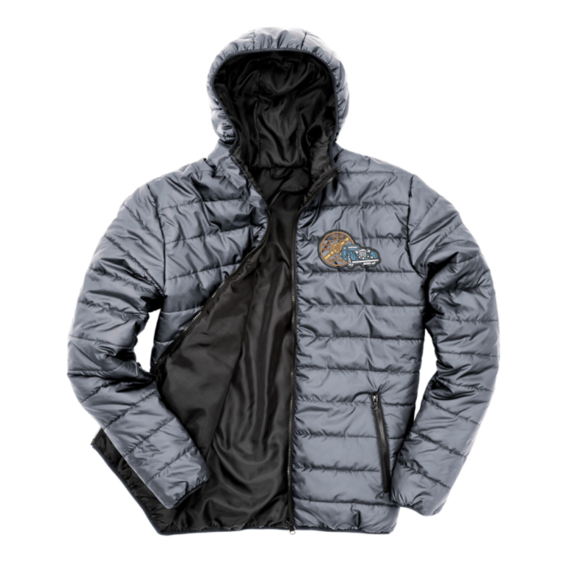 Soft padded full zip jacket with embroidered logo to left breast