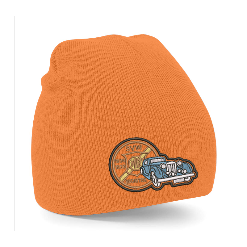 Knitted beanie hat, pull on style with embroidered to front