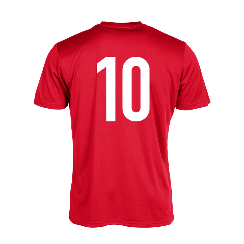 Polyester football shirt, short sleeve, with printed club logo and number to back.