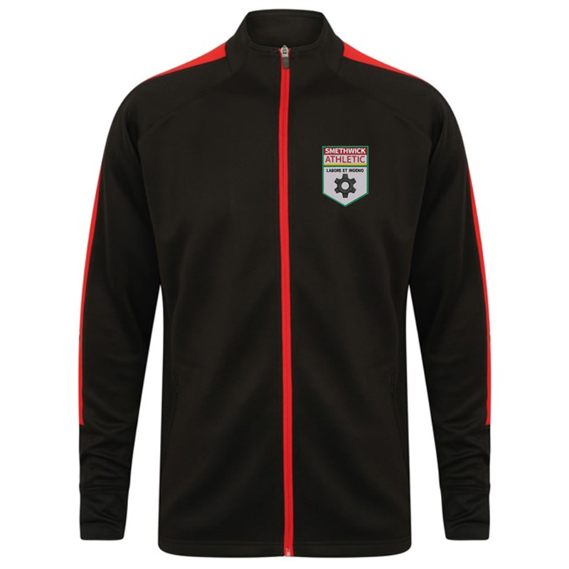 This game-changing tracksuit top offers a new slim-fit along with eye-catching features. Stylish colourway, on-trend contrast panels, embroidered logo to left breast