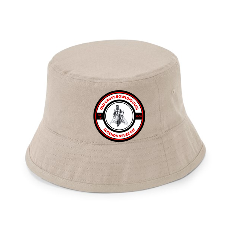 Bucket hat made using sustainable fabric, printed with club logo to front