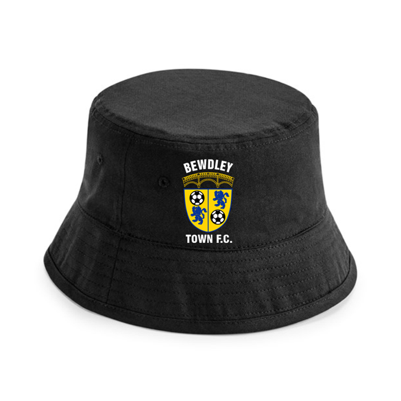 Bucket hat made using sustainable fabric, printed with club logo to front