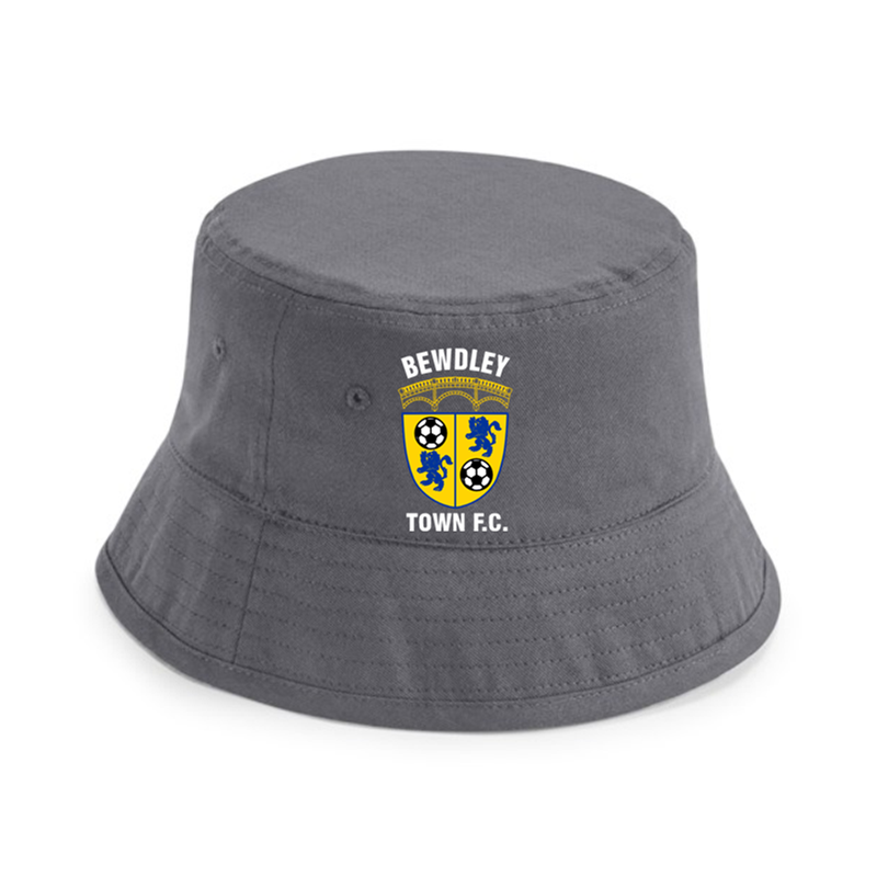 Bucket hat made using sustainable fabric, printed with club logo to front