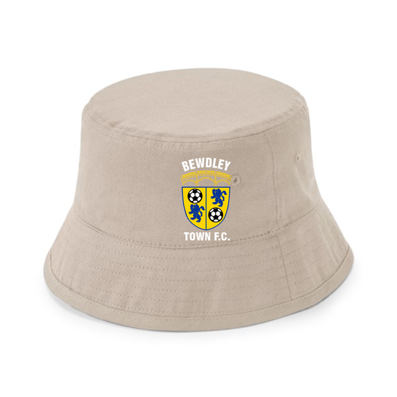 Bucket hat made using sustainable fabric, printed with club logo to front