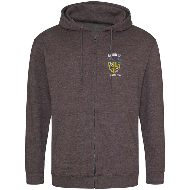 Hooded sweatshirt with zip through front, embroidered club logo left breast.