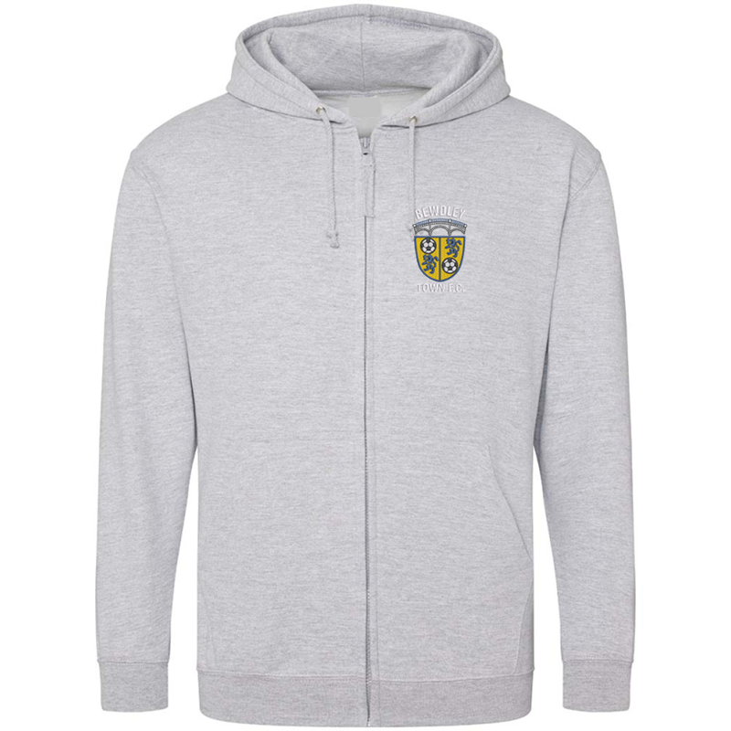 Hooded sweatshirt with zip through front, embroidered club logo left breast.