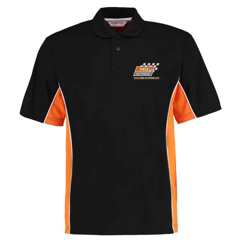 Polycotton poloshirt contrast colours, logo embroidered to front breast and large to rear