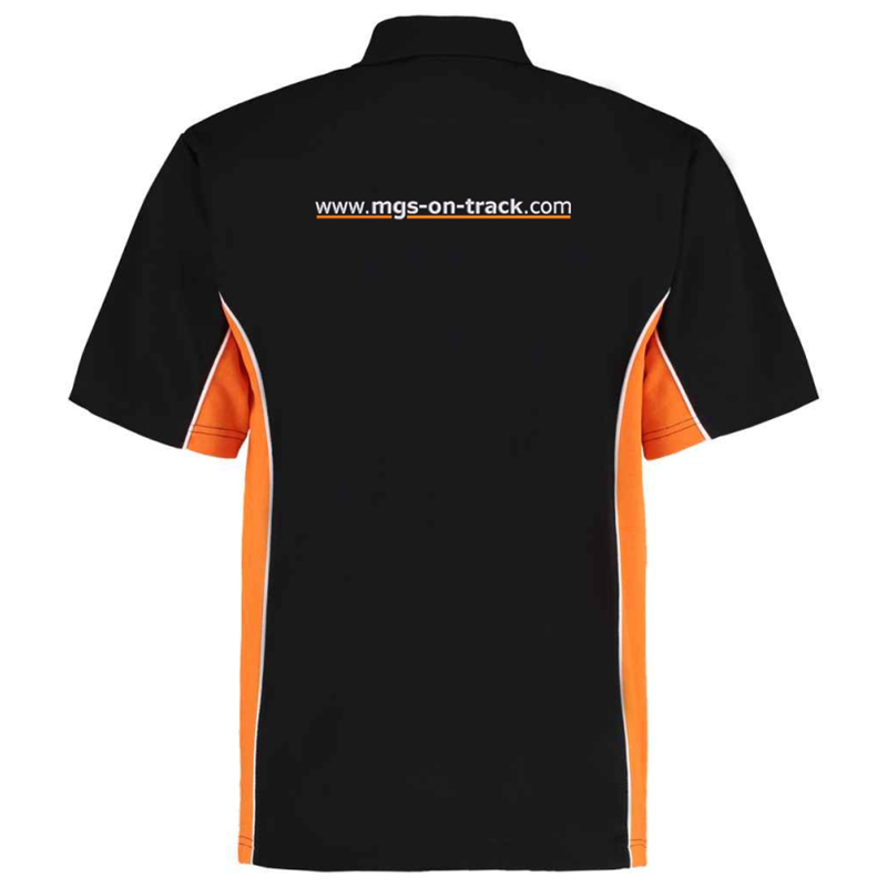 Polycotton poloshirt contrast colours, logo embroidered to front breast and large to rear