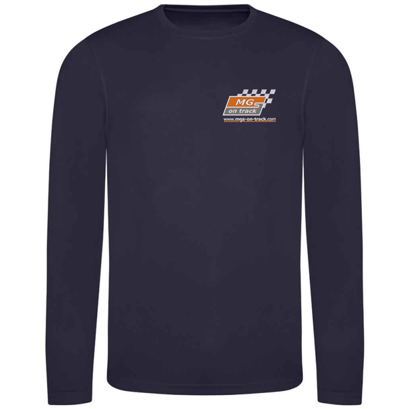 Long sleeve polyester T Shirt with logo embroidered to front.