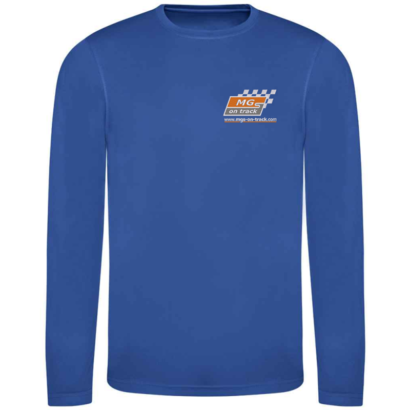 Long sleeve polyester T Shirt with logo embroidered to front.