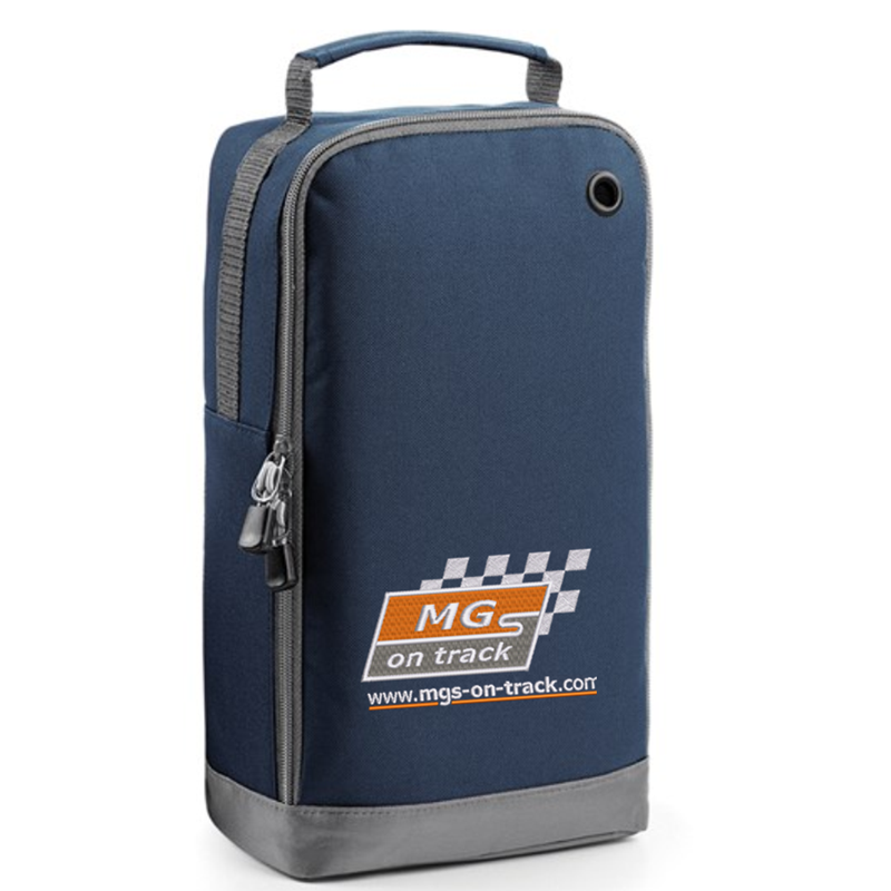 Water resistant bag, wipte clean interior, grab handle, rear mesh pocket. With embroidered logo