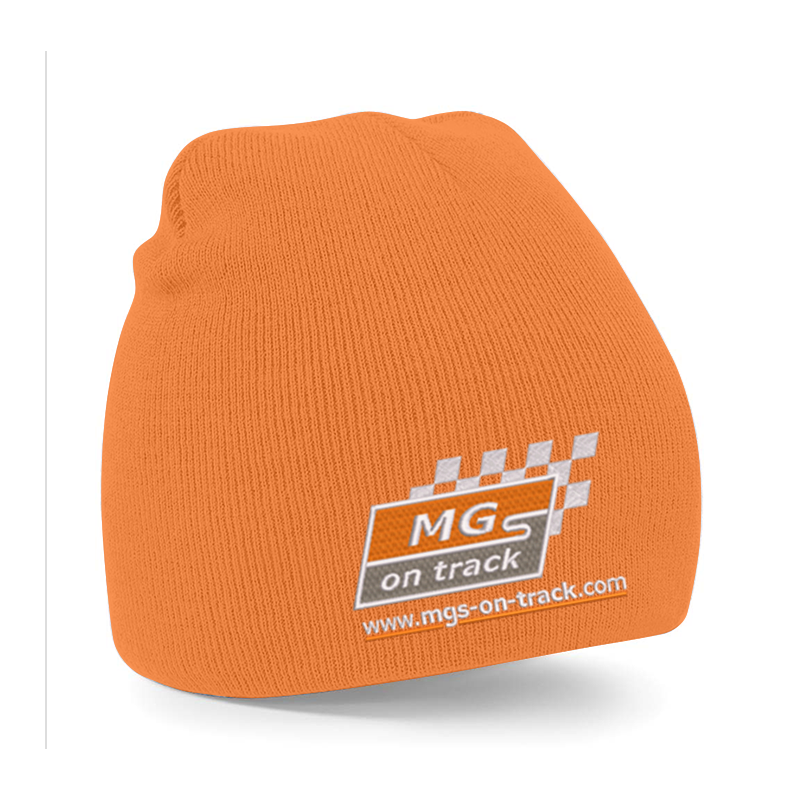 Knitted pull on style beanie hat with embroidered logo.