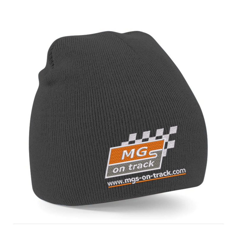 Knitted pull on style beanie hat with embroidered logo.