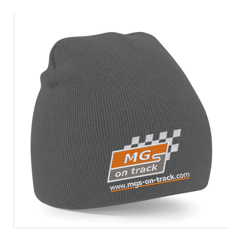 Knitted pull on style beanie hat with embroidered logo.