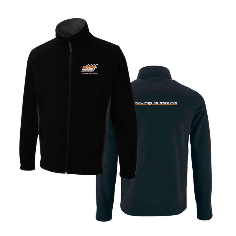 Full Zip Fleece jacket, contrast side panel, embroidery to front and back