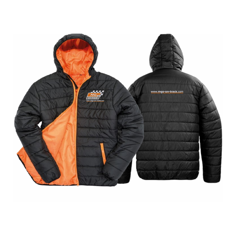 Soft padded full zip jacket, embroidered logos front and back.