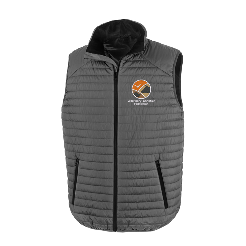 Unisex padded full zip gilet, with embroidered logo.