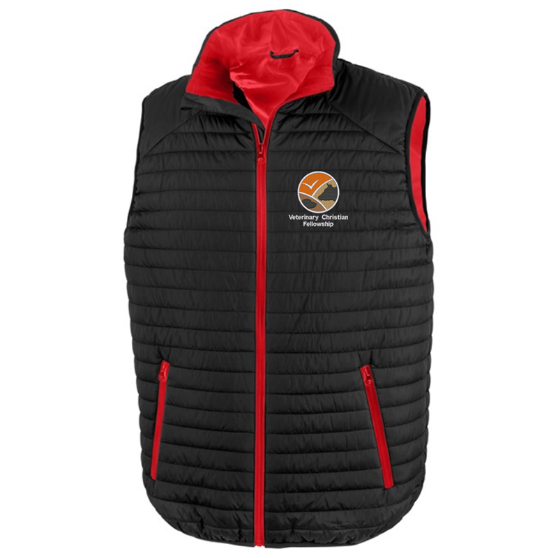 Unisex padded full zip gilet, with embroidered logo.