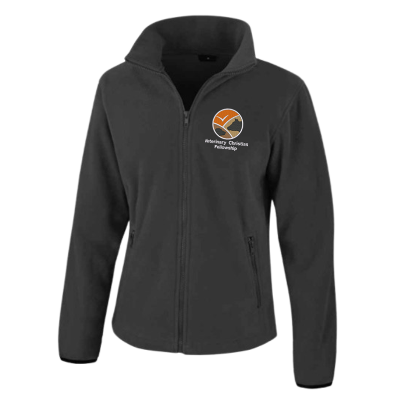 Full zip fleece, ladies fit, embroidered logo left breast.