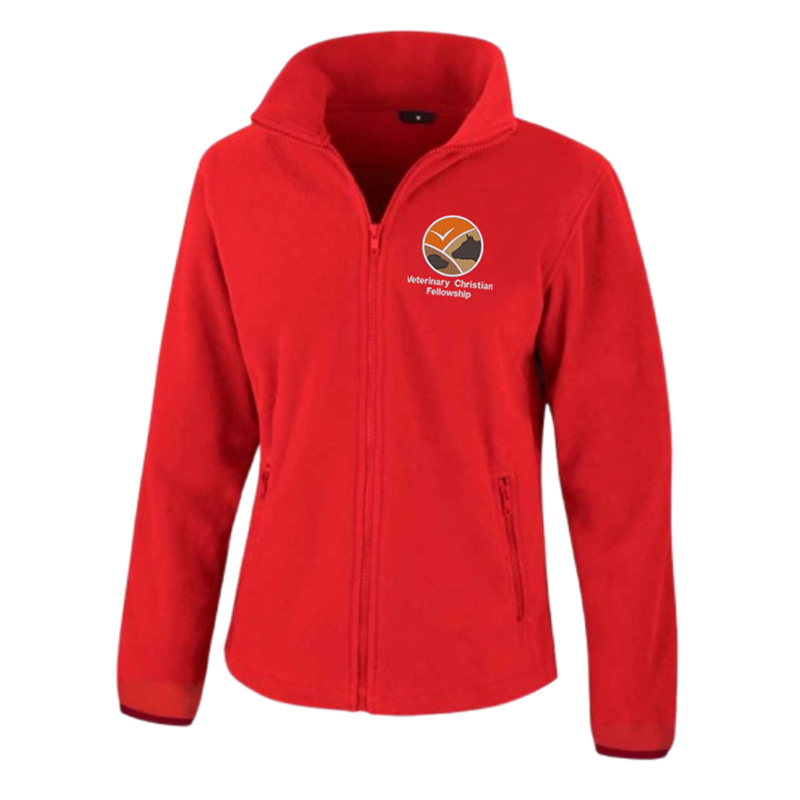 Full zip fleece, ladies fit, embroidered logo left breast.