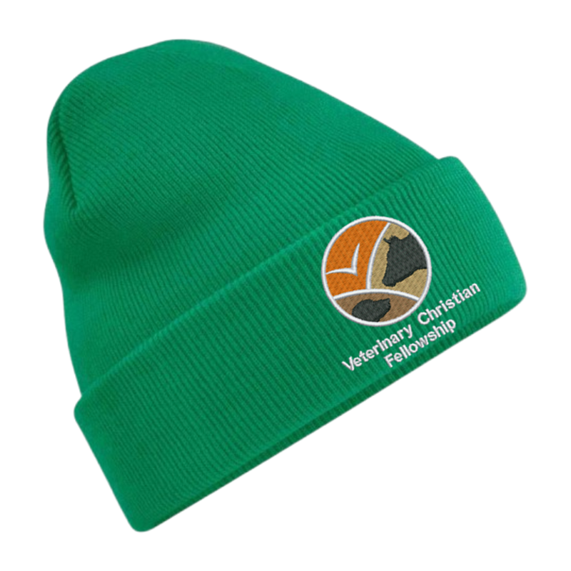 Knitted beanie hat with embroidered logo to front