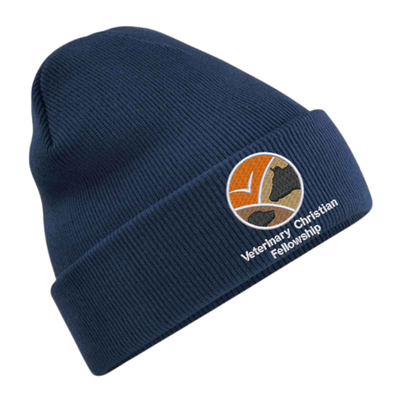 Knitted beanie hat with embroidered logo to front