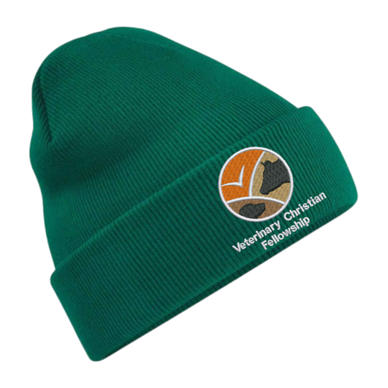Knitted beanie hat with embroidered logo to front