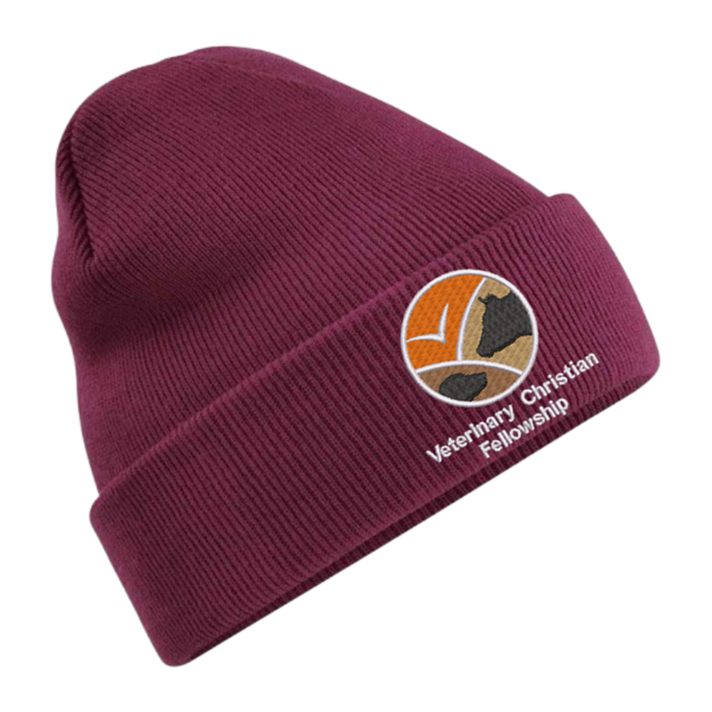 Knitted beanie hat with embroidered logo to front